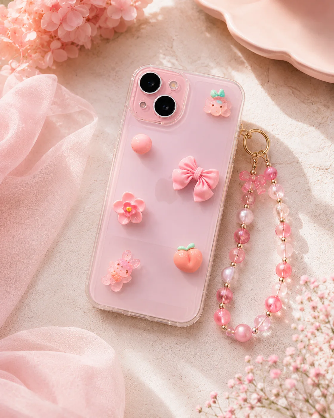 Pinkes Charmhülle mit verspielten Charms